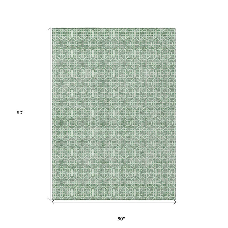 5' X 8' Sage And Gray Geometric Washable Indoor Outdoor Area Rug