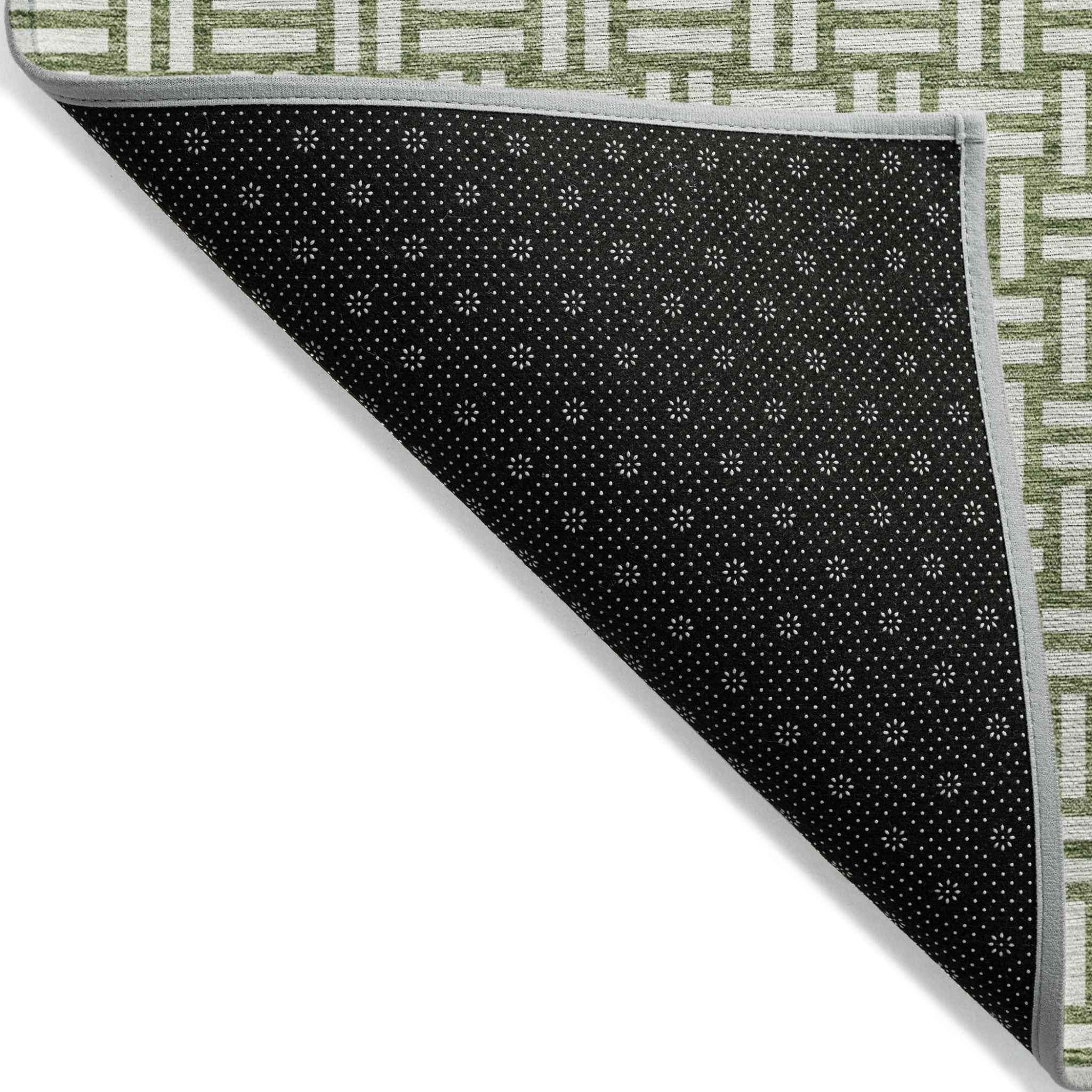 9' X 12' Green And Ivory Geometric Washable Indoor Outdoor Area Rug