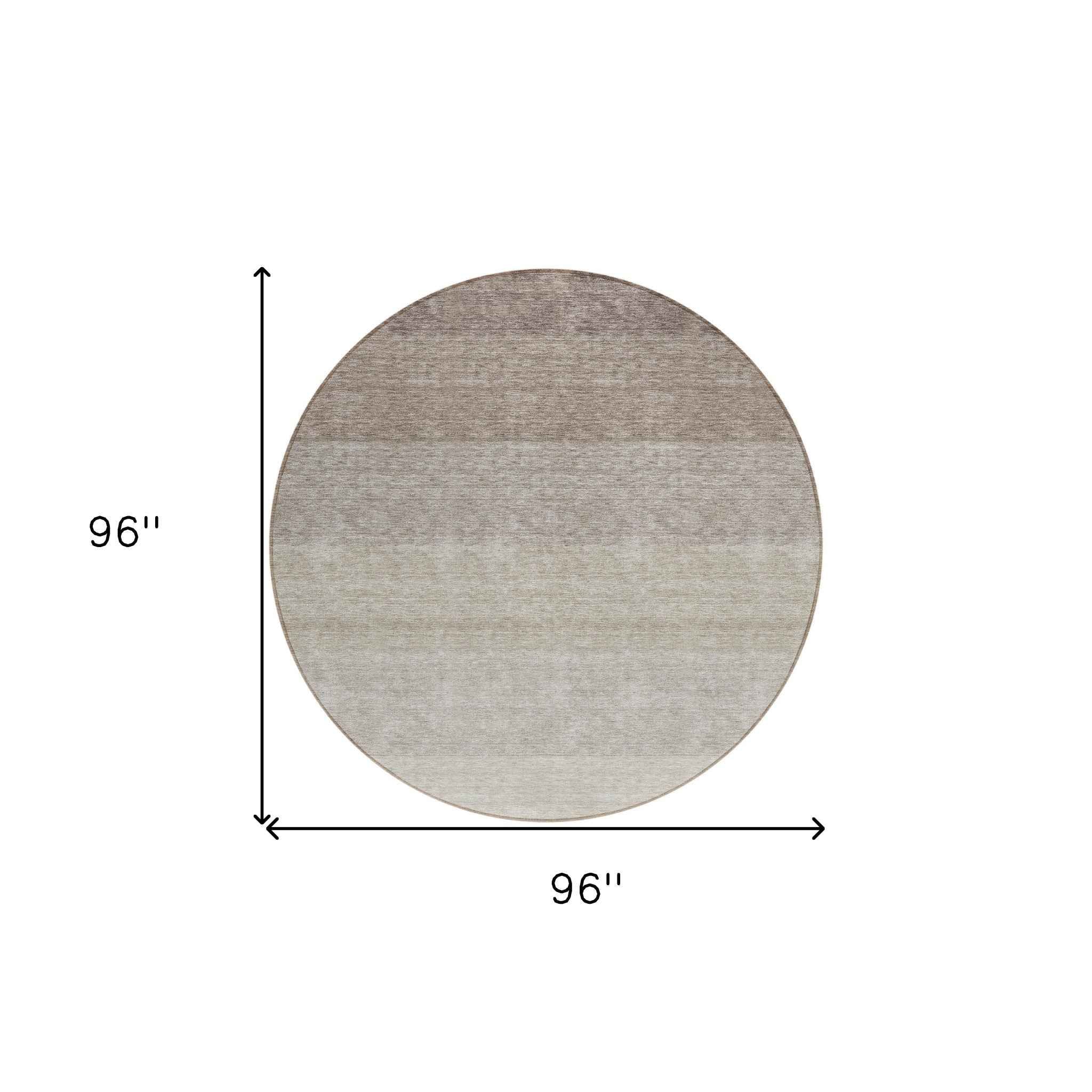 8' Brown And Ivory Round Ombre Washable Indoor Outdoor Area Rug