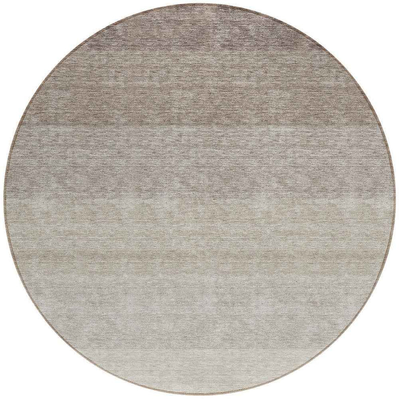8' Brown And Ivory Round Ombre Washable Indoor Outdoor Area Rug