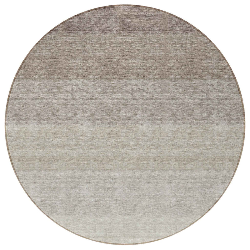 8' Brown And Ivory Round Ombre Washable Indoor Outdoor Area Rug