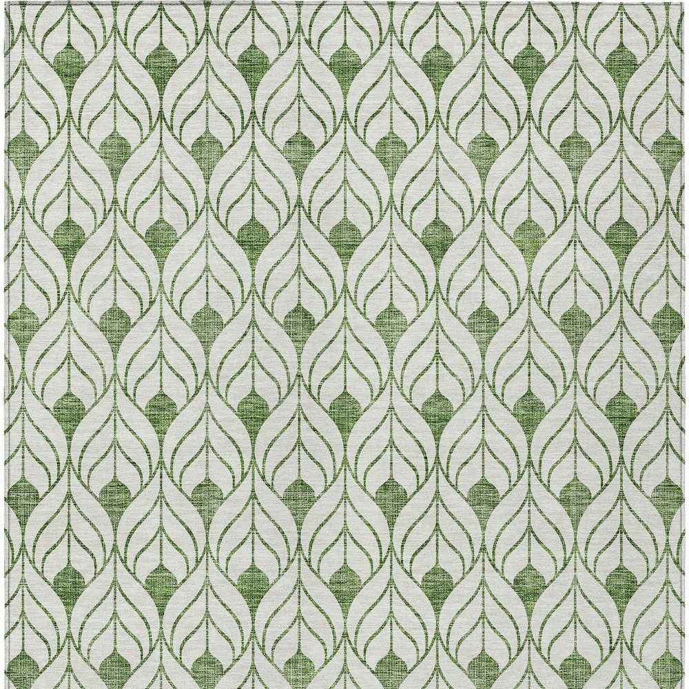 5' X 8' Green And Ivory Geometric Washable Indoor Outdoor Area Rug