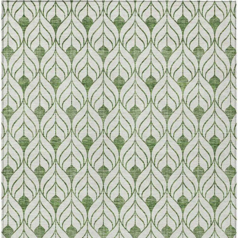 5' X 8' Green And Ivory Geometric Washable Indoor Outdoor Area Rug
