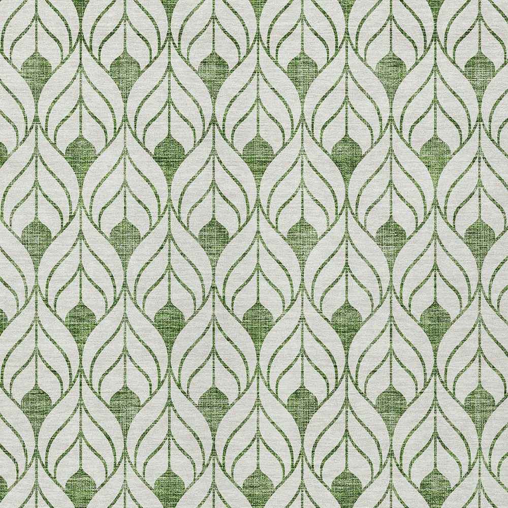 5' X 8' Green And Ivory Geometric Washable Indoor Outdoor Area Rug