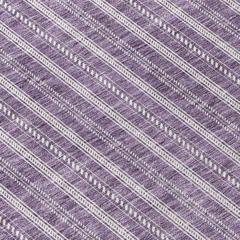 8' Purple And Ivory Round Striped Washable Indoor Outdoor Area Rug