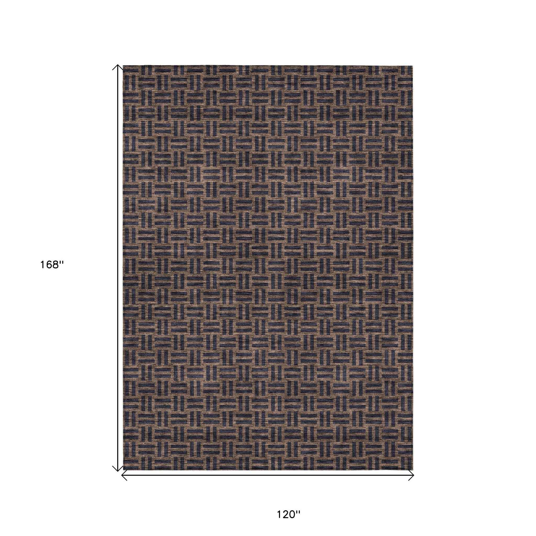 10' X 14' Chocolate And Black Geometric Washable Indoor Outdoor Area Rug