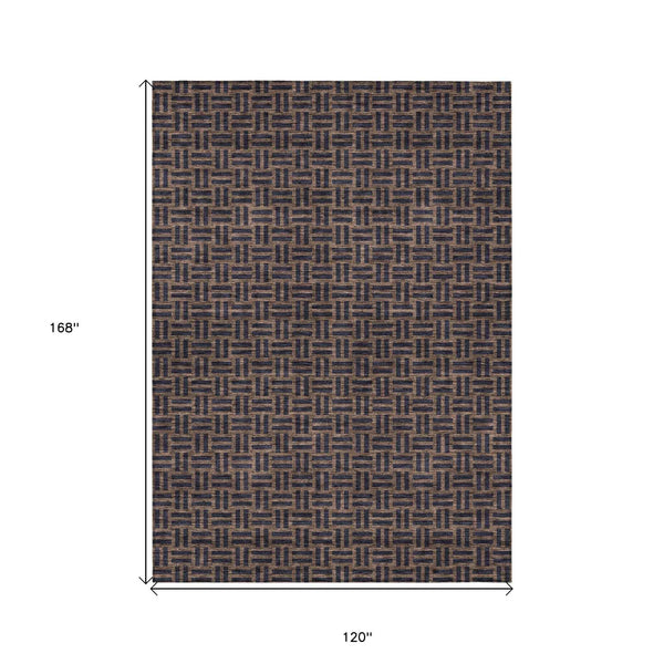 10' X 14' Chocolate And Black Geometric Washable Indoor Outdoor Area Rug
