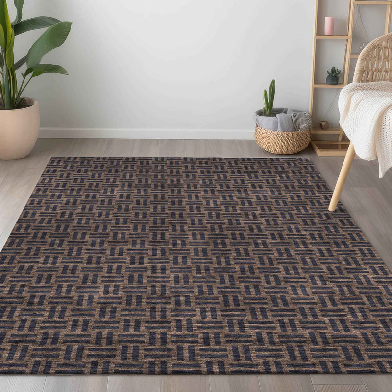 10' X 14' Chocolate And Black Geometric Washable Indoor Outdoor Area Rug