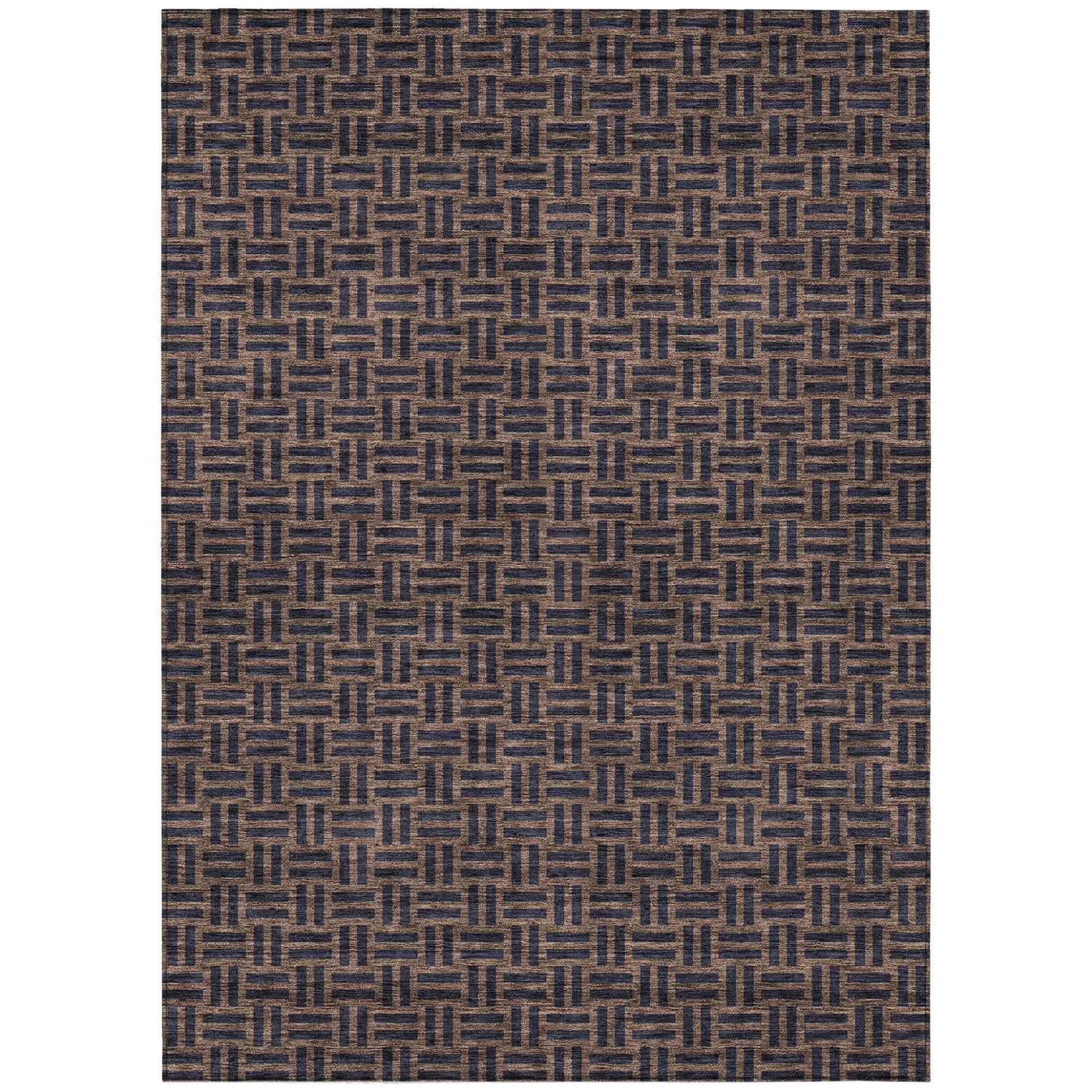 10' X 14' Chocolate And Black Geometric Washable Indoor Outdoor Area Rug