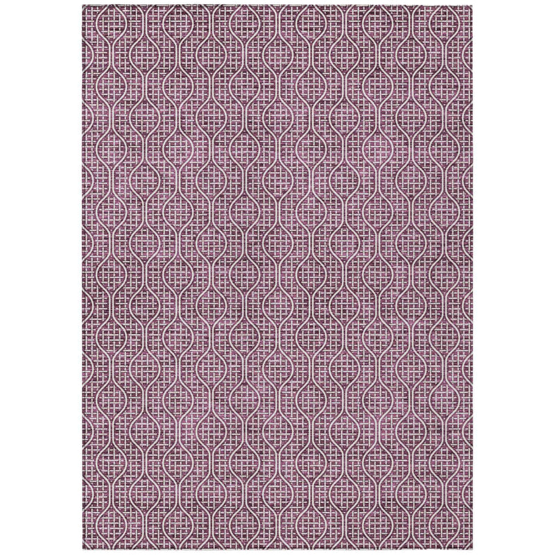 10' X 14' Eggplant And Ivory Geometric Washable Indoor Outdoor Area Rug