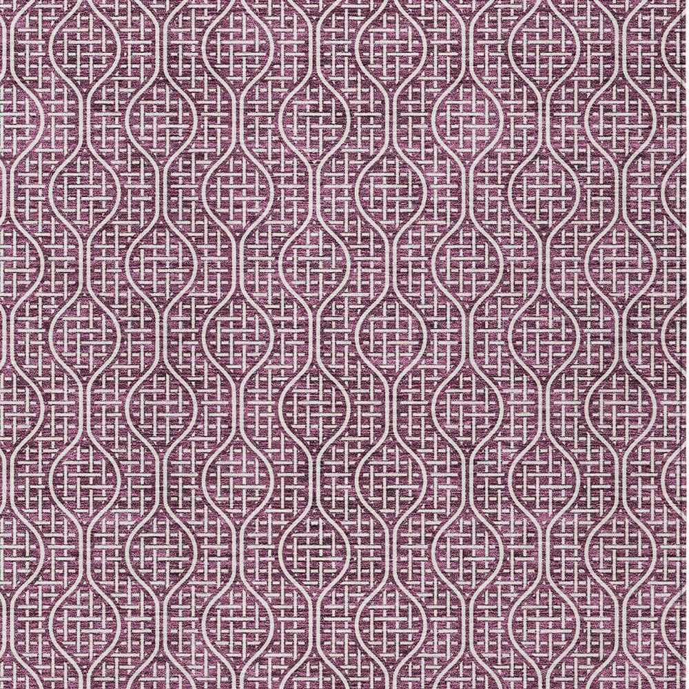 10' X 14' Eggplant And Ivory Geometric Washable Indoor Outdoor Area Rug