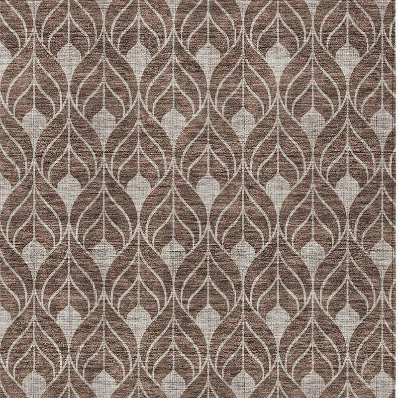 10' X 14' Chocolate And Beige Geometric Washable Indoor Outdoor Area Rug