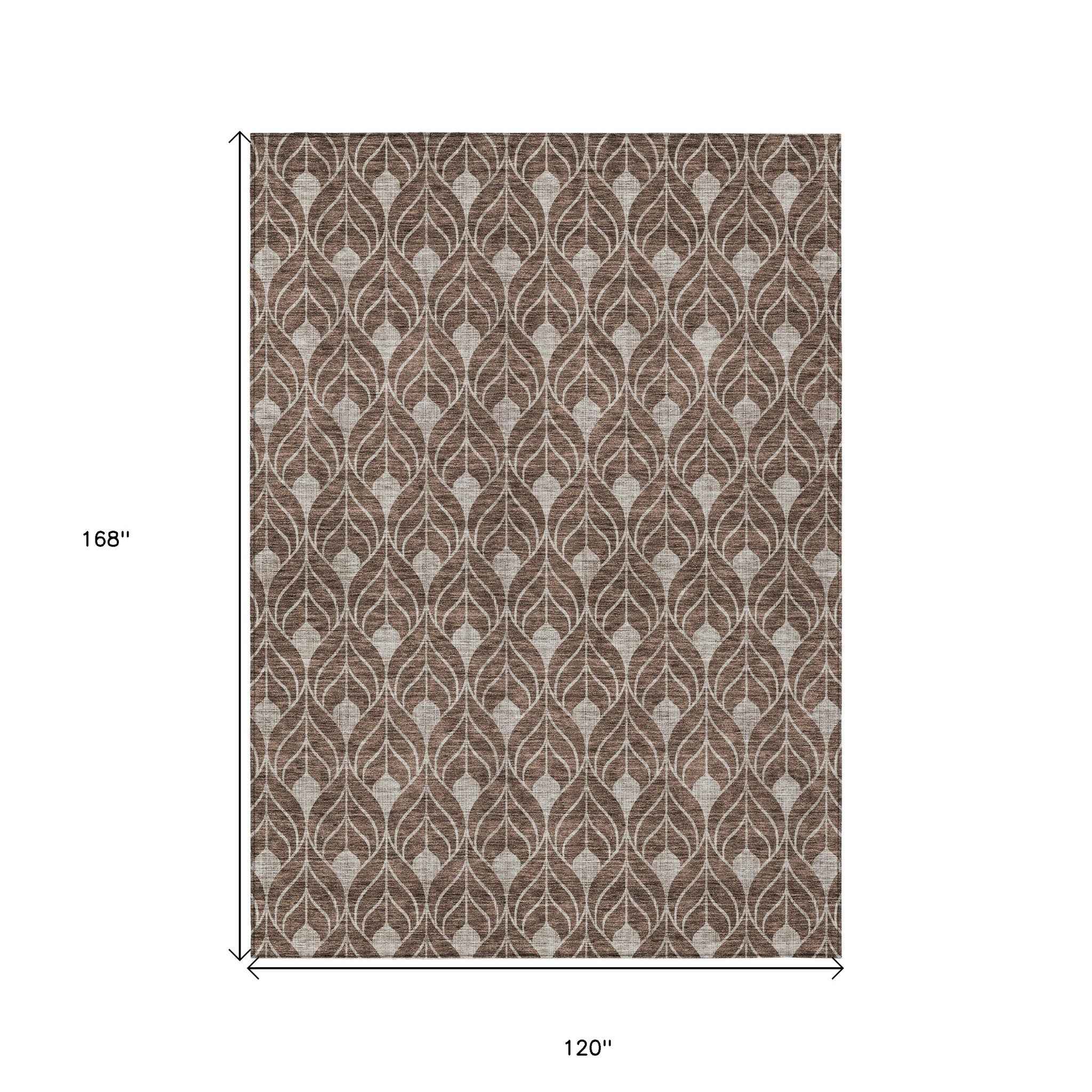 10' X 14' Chocolate And Beige Geometric Washable Indoor Outdoor Area Rug
