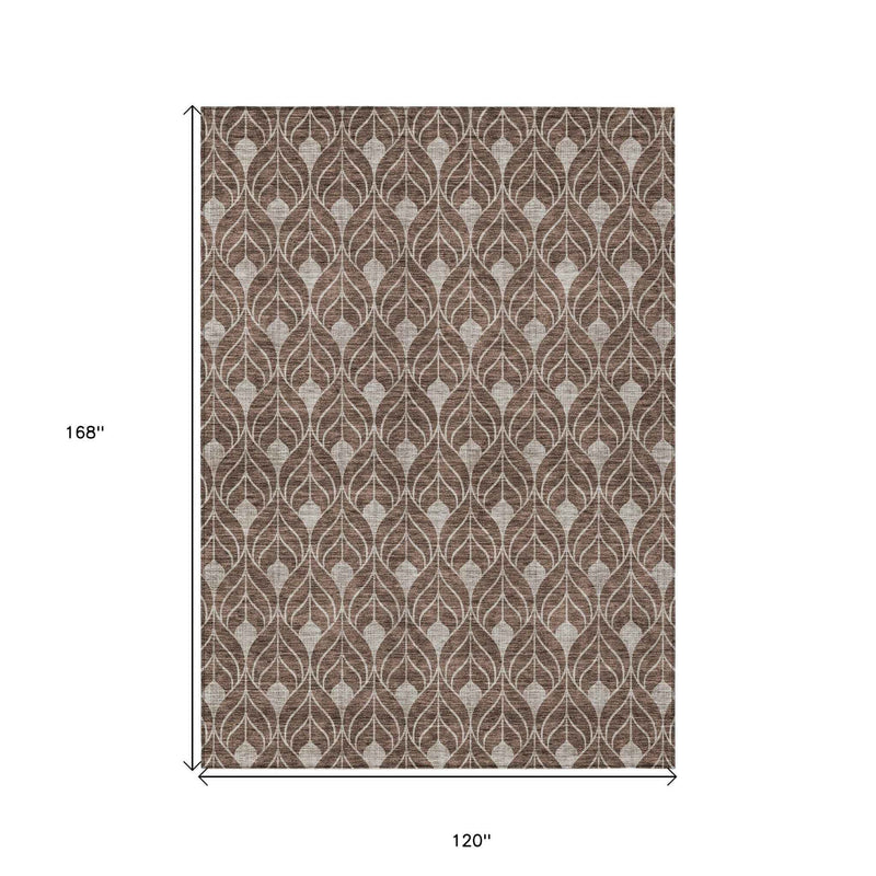 10' X 14' Chocolate And Beige Geometric Washable Indoor Outdoor Area Rug