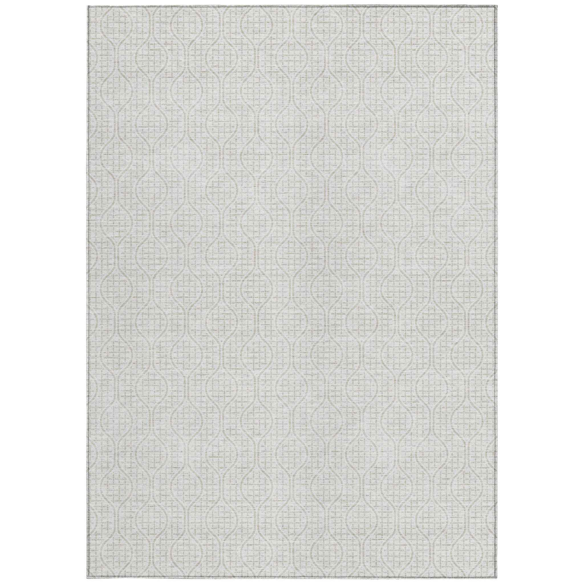 5' X 8' Ivory And Beige Geometric Washable Indoor Outdoor Area Rug
