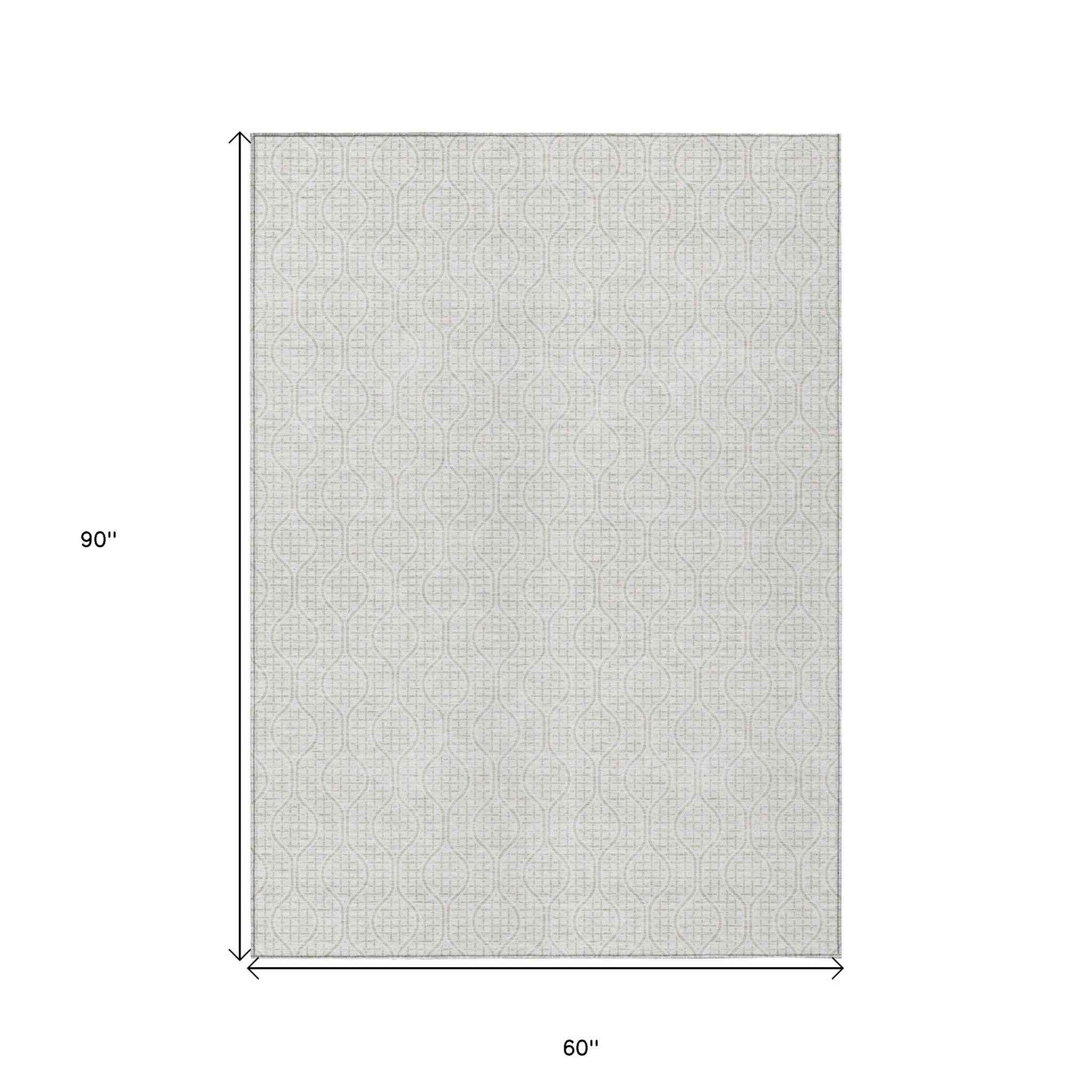 5' X 8' Ivory And Beige Geometric Washable Indoor Outdoor Area Rug