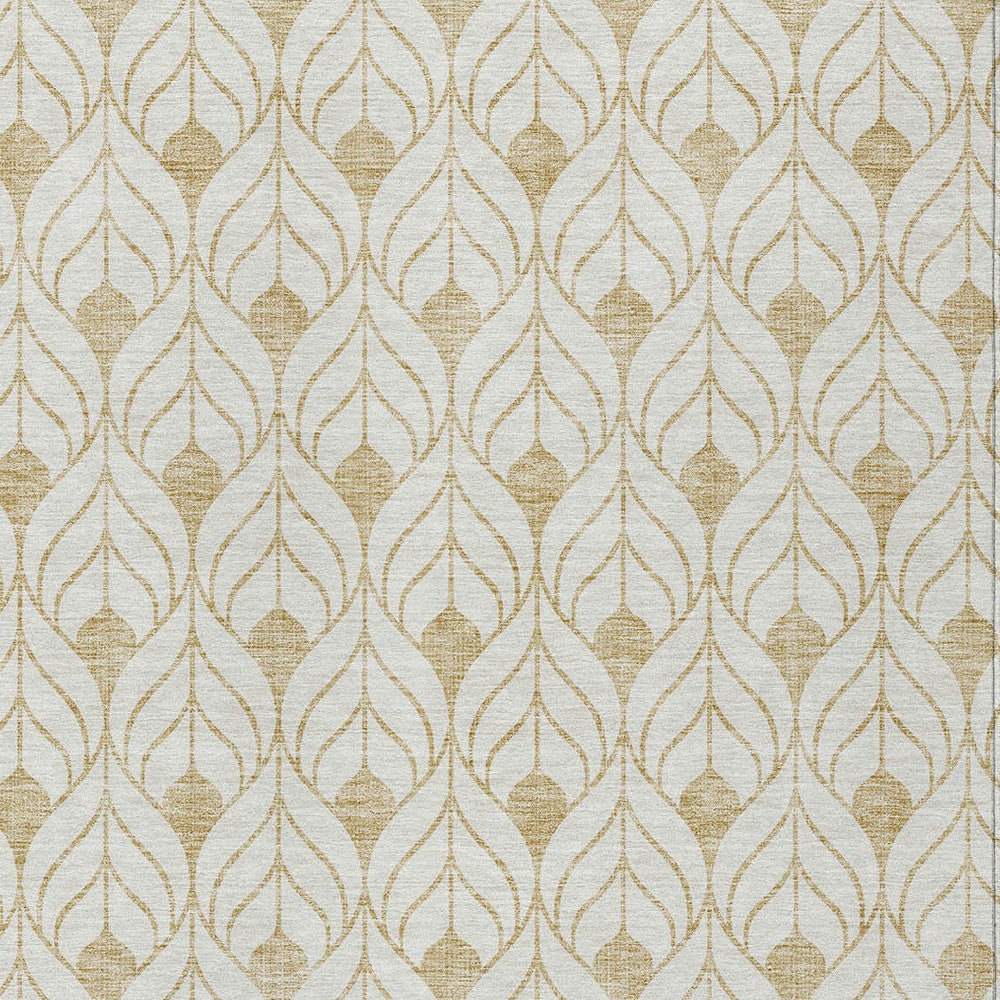 9' X 12' Gold And Beige Geometric Washable Indoor Outdoor Area Rug - Outdoor