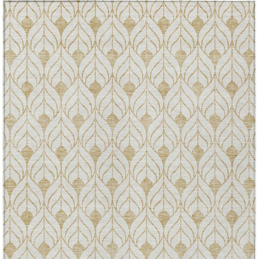 9' X 12' Gold And Beige Geometric Washable Indoor Outdoor Area Rug - Outdoor