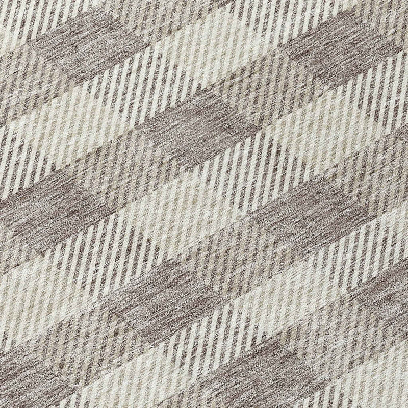 8' Taupe And Gray Round Plaid Washable Indoor Outdoor Area Rug
