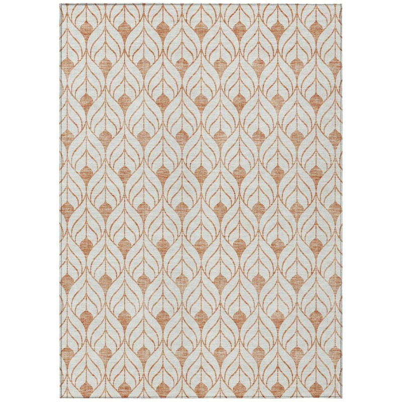 5' X 8' Salmon And Beige Geometric Washable Indoor Outdoor Area Rug