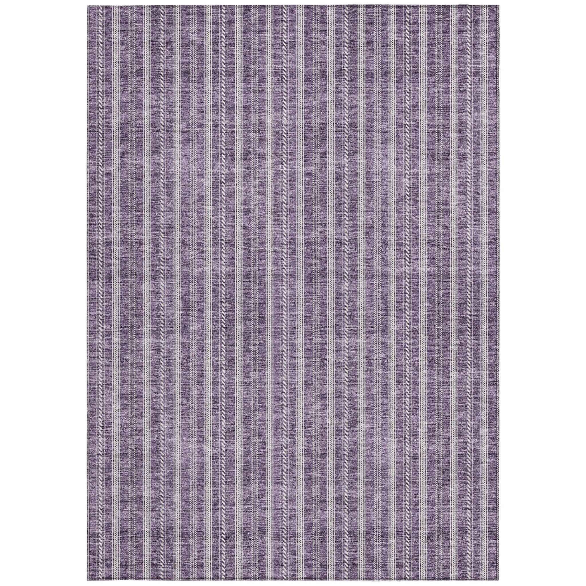 10' X 14' Purple And Ivory Striped Washable Indoor Outdoor Area Rug