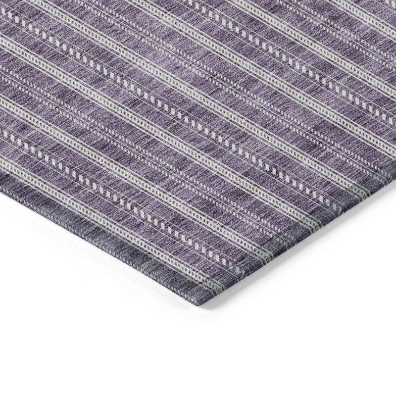 10' X 14' Purple And Ivory Striped Washable Indoor Outdoor Area Rug