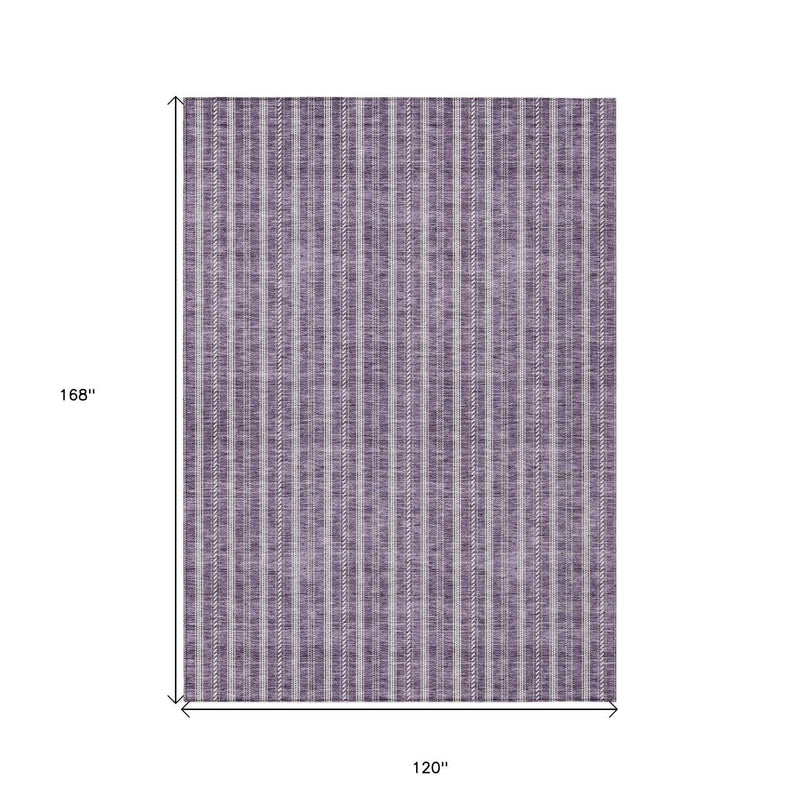 10' X 14' Purple And Ivory Striped Washable Indoor Outdoor Area Rug