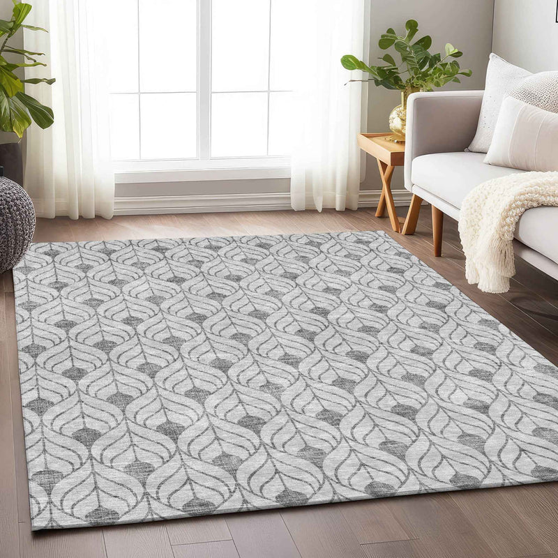 5' X 8' Silver And Gray Geometric Washable Indoor Outdoor Area Rug