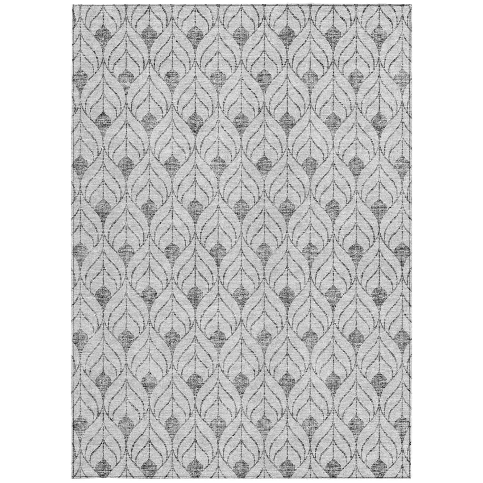 5' X 8' Silver And Gray Geometric Washable Indoor Outdoor Area Rug