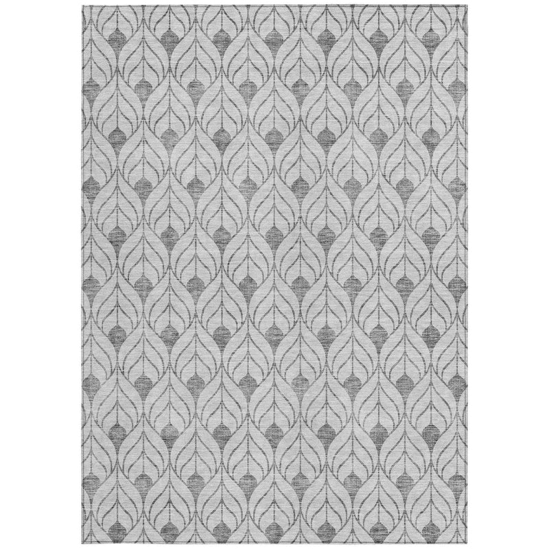 5' X 8' Silver And Gray Geometric Washable Indoor Outdoor Area Rug