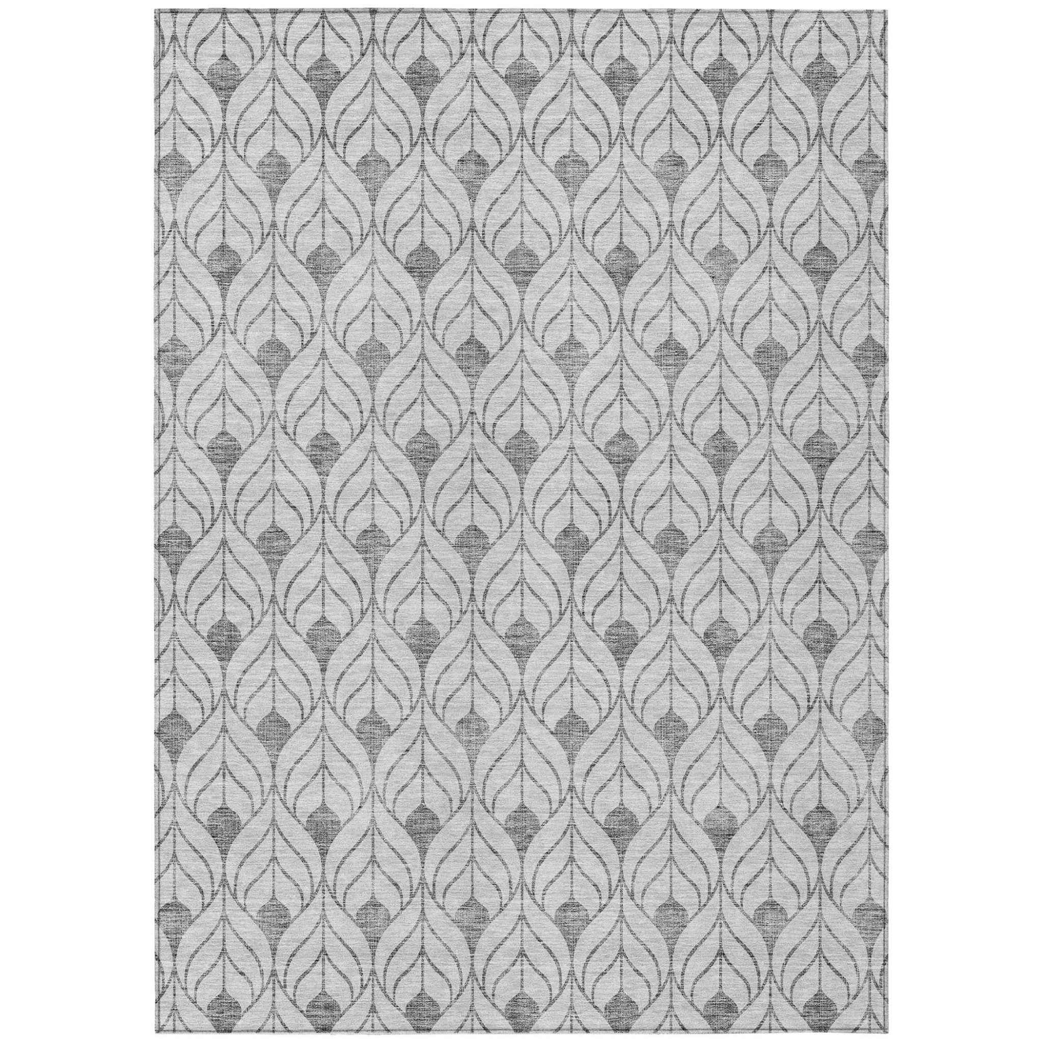 5' X 8' Silver And Gray Geometric Washable Indoor Outdoor Area Rug