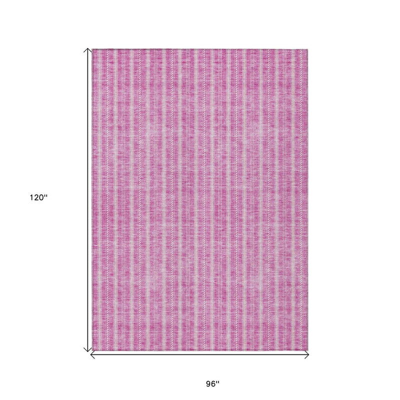 8' X 10' Blush And Ivory Striped Washable Indoor Outdoor Area Rug