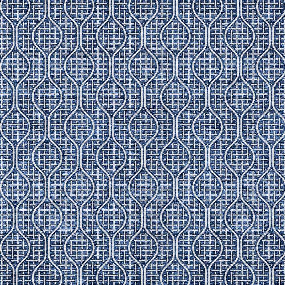 3' X 5' Navy Blue And Ivory Geometric Washable Indoor Outdoor Area Rug
