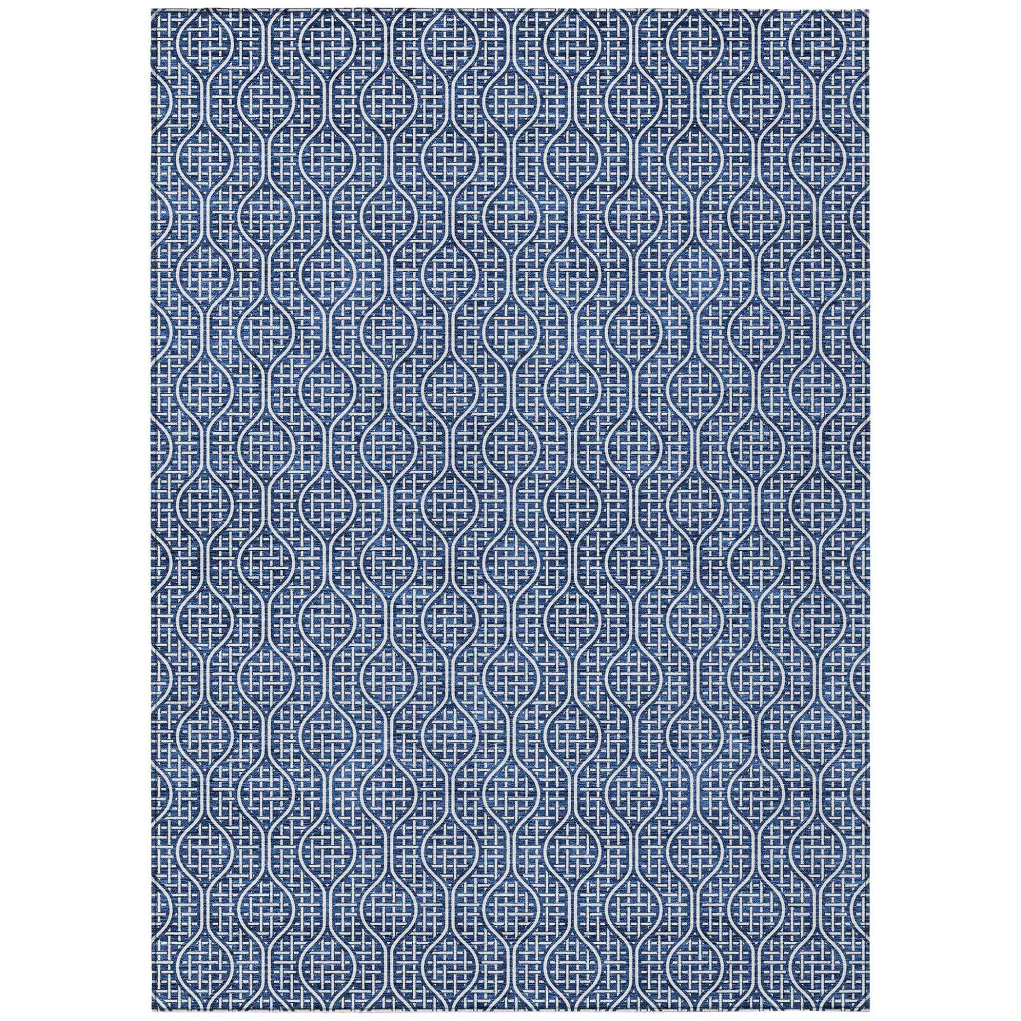 3' X 5' Navy Blue And Ivory Geometric Washable Indoor Outdoor Area Rug