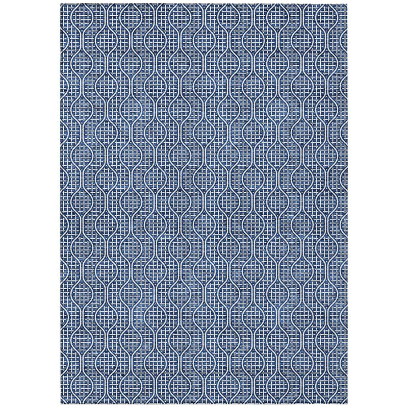 3' X 5' Navy Blue And Ivory Geometric Washable Indoor Outdoor Area Rug