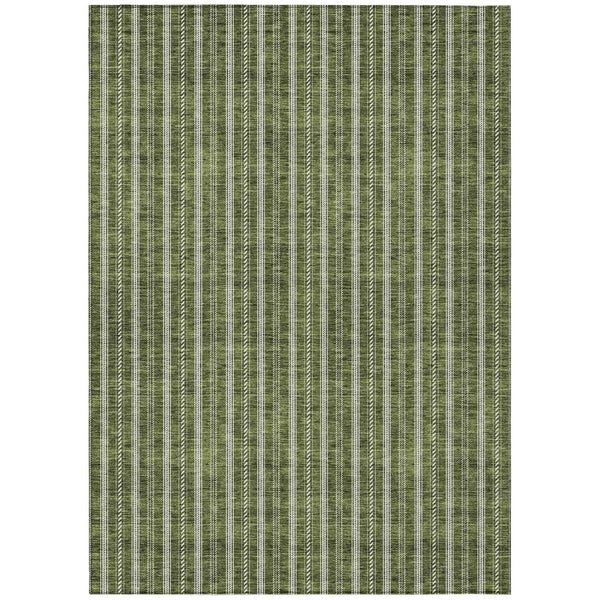 3' X 5' Olive Green And Ivory Striped Washable Indoor Outdoor Area Rug