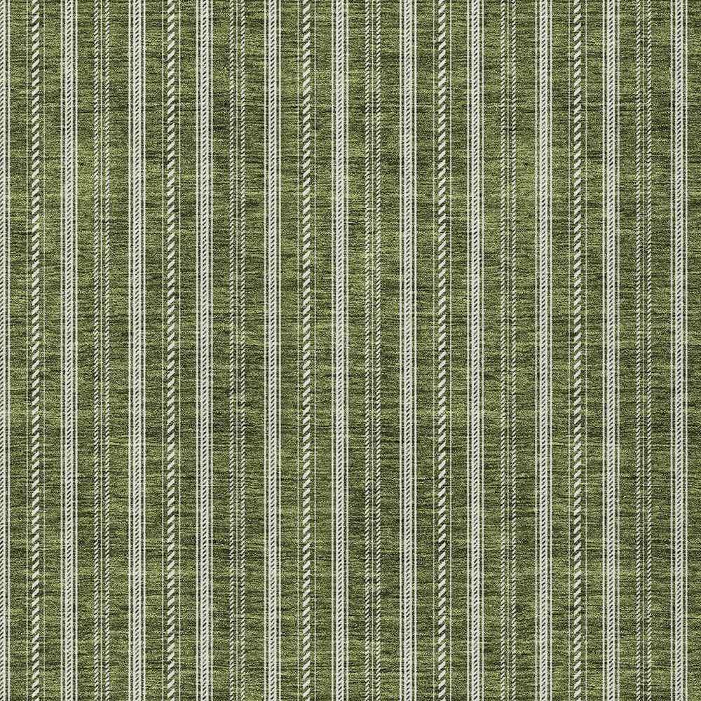 3' X 5' Olive Green And Ivory Striped Washable Indoor Outdoor Area Rug