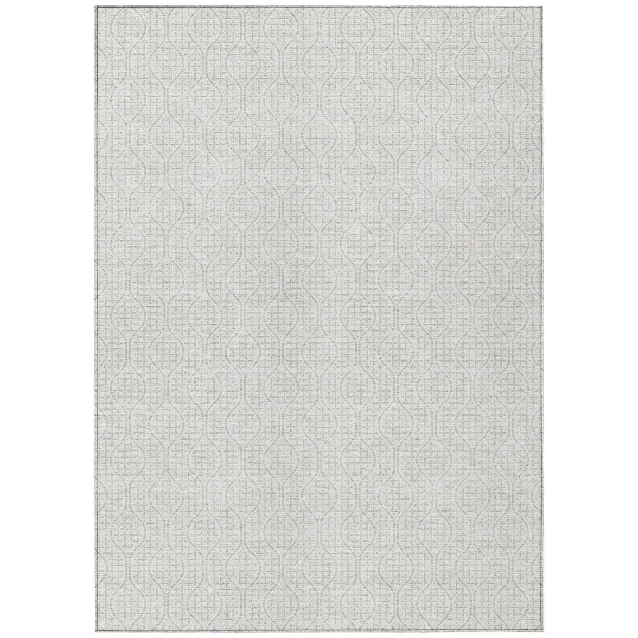 3' X 5' Ivory And Beige Geometric Washable Indoor Outdoor Area Rug