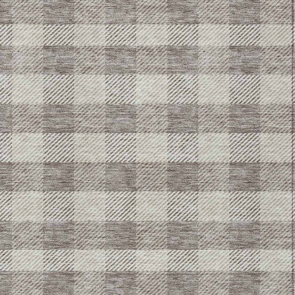 3' X 5' Taupe And Gray Plaid Washable Indoor Outdoor Area Rug