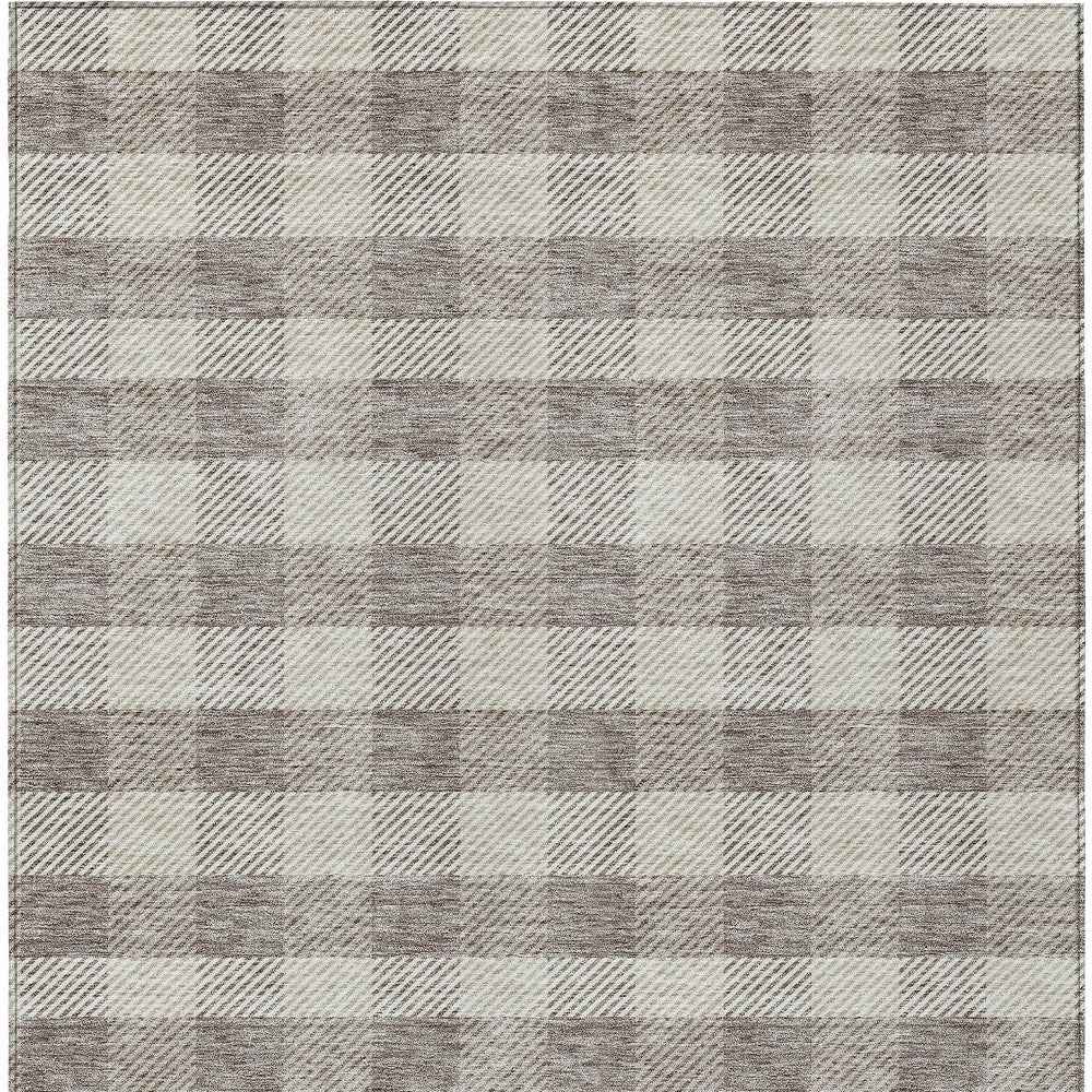 3' X 5' Taupe And Gray Plaid Washable Indoor Outdoor Area Rug