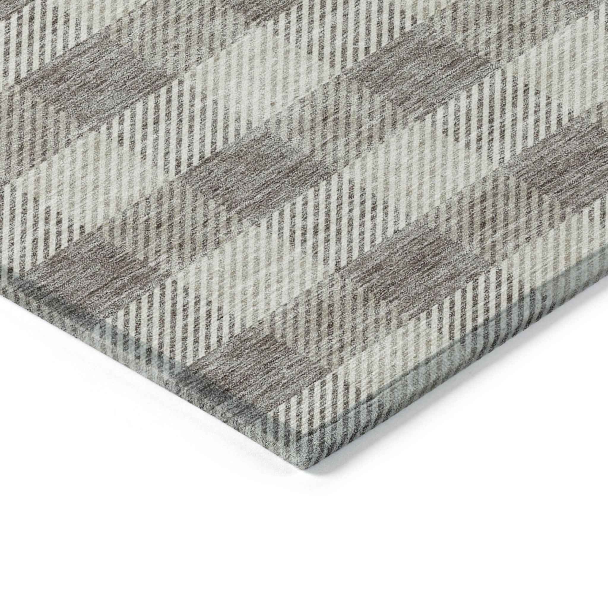 3' X 5' Taupe And Gray Plaid Washable Indoor Outdoor Area Rug