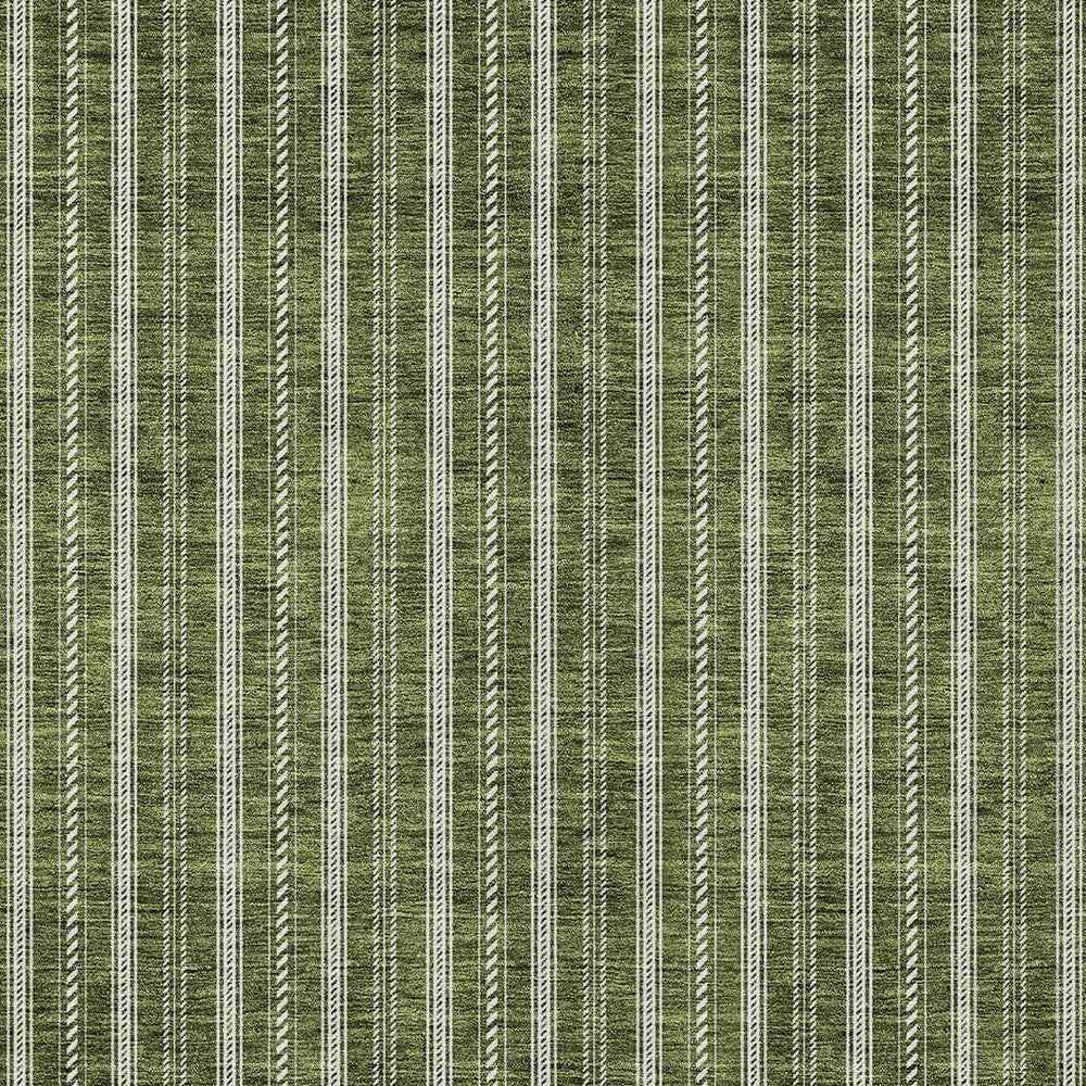 10' X 14' Olive Green And Ivory Striped Washable Indoor Outdoor Area Rug