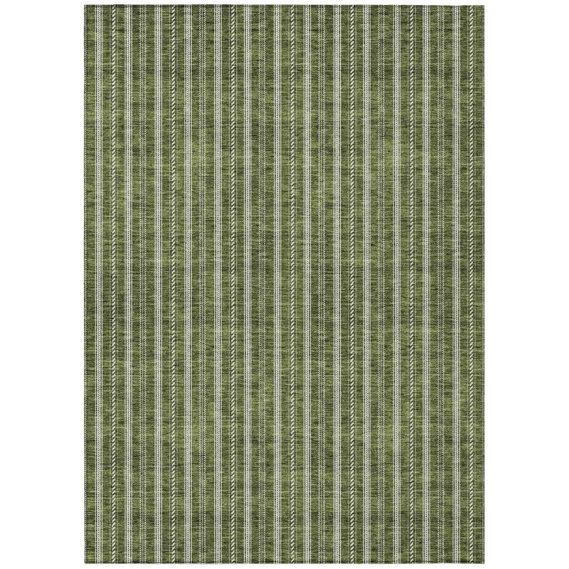 10' X 14' Olive Green And Ivory Striped Washable Indoor Outdoor Area Rug
