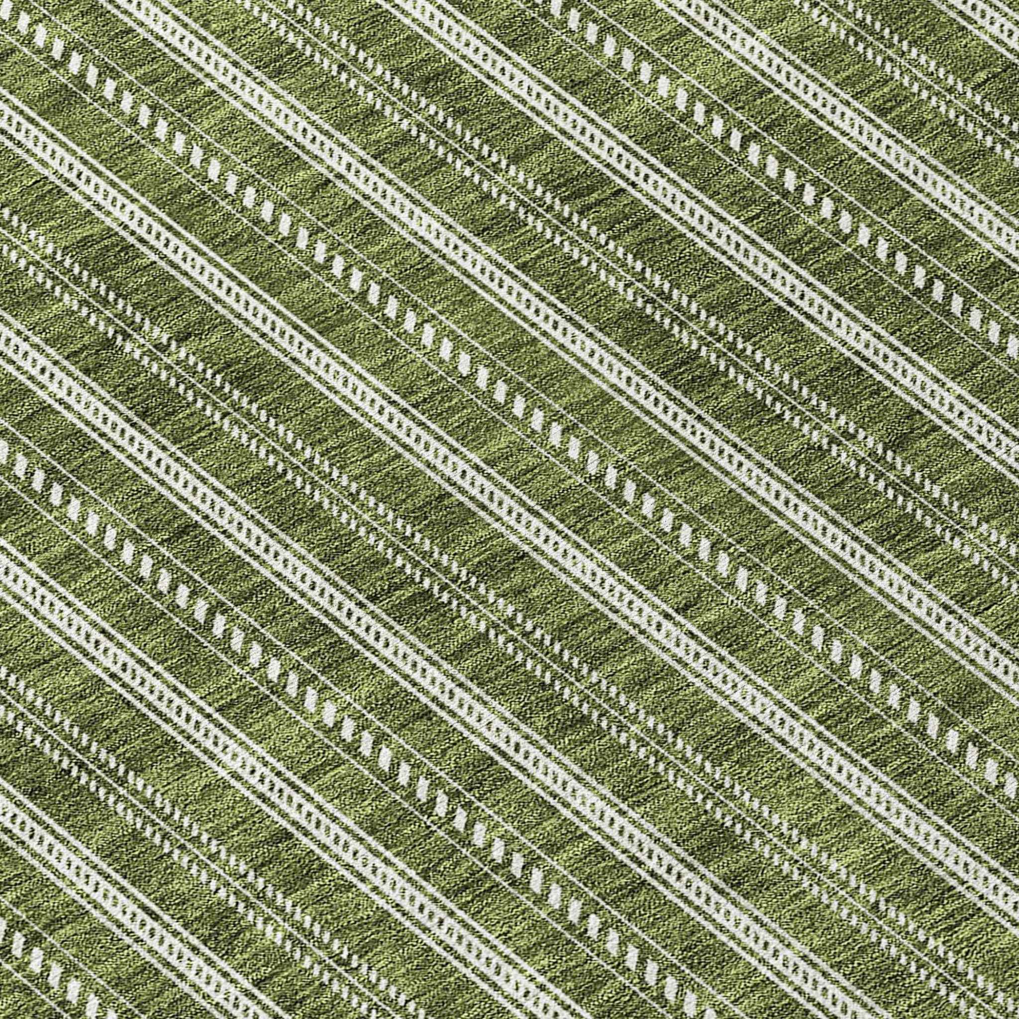 8' Olive Green And Ivory Round Striped Washable Indoor Outdoor Area Rug