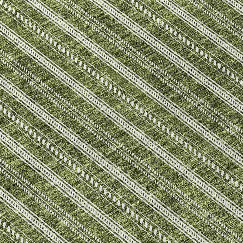 8' Olive Green And Ivory Round Striped Washable Indoor Outdoor Area Rug