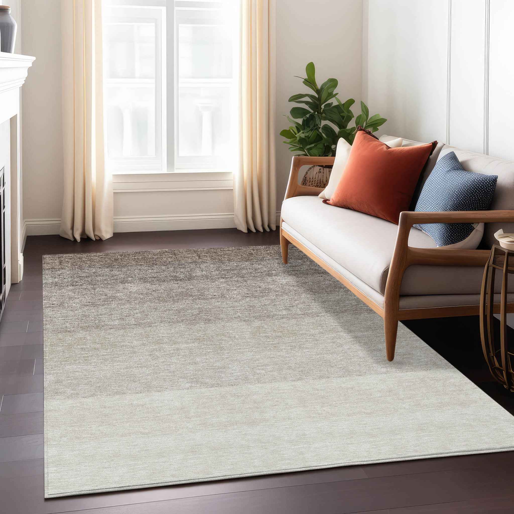 5' X 8' Brown And Ivory Ombre Washable Indoor Outdoor Area Rug