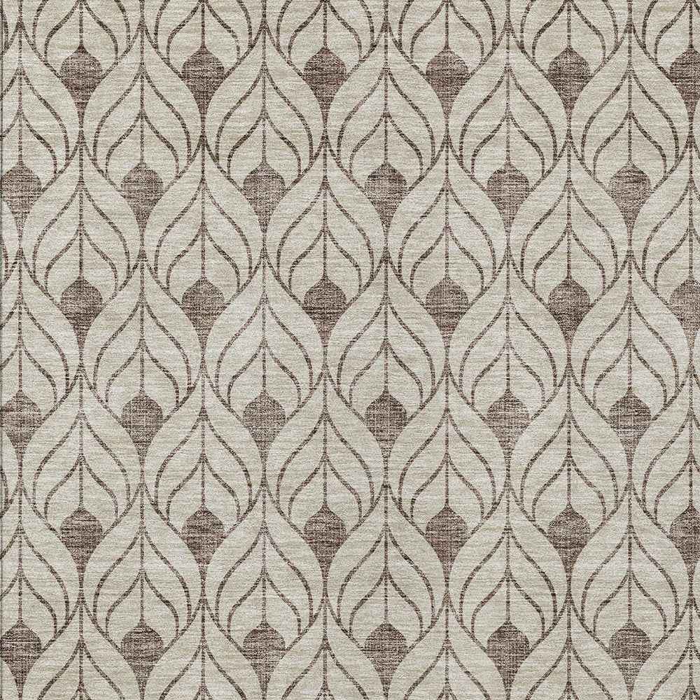 8' X 10' Brown And Beige Geometric Washable Indoor Outdoor Area Rug