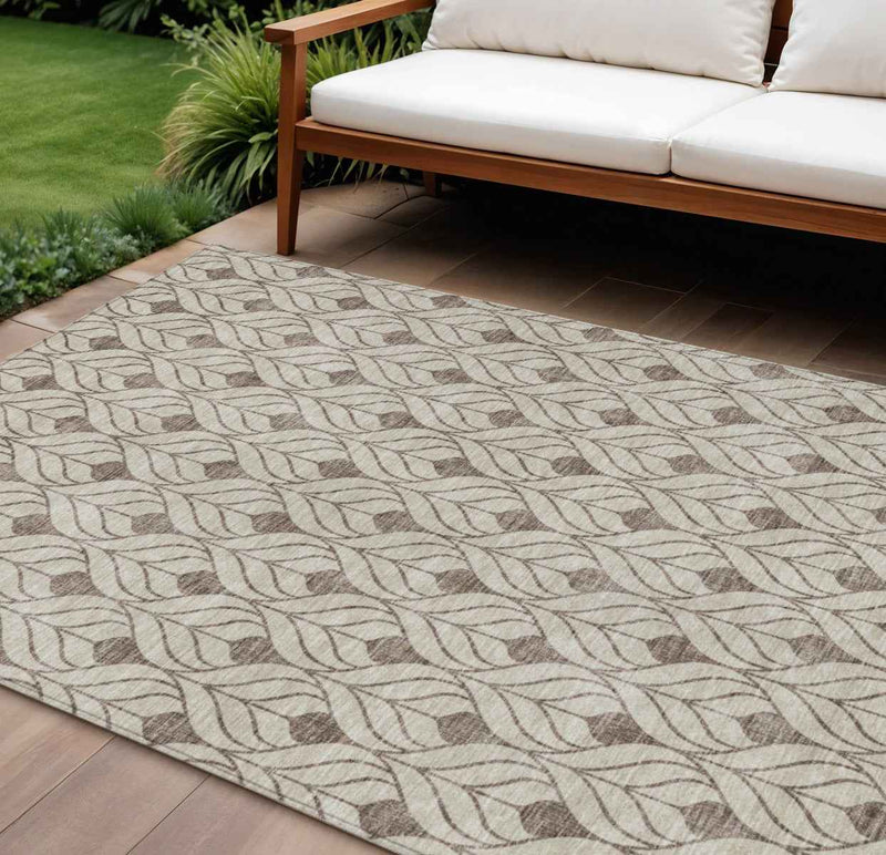 8' X 10' Brown And Beige Geometric Washable Indoor Outdoor Area Rug
