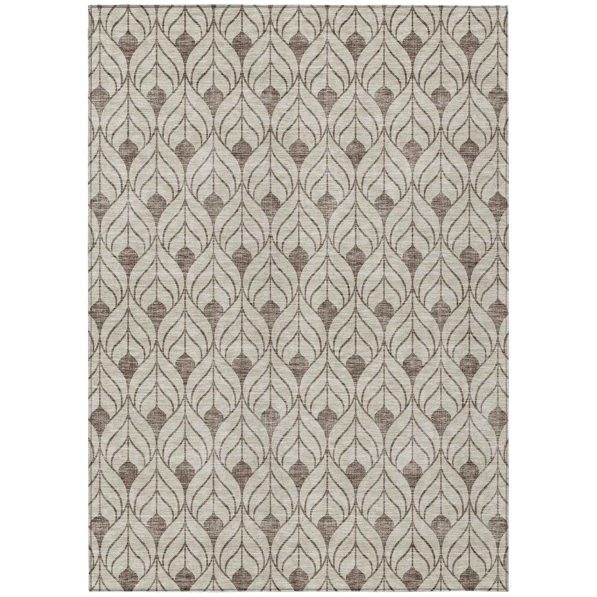 8' X 10' Brown And Beige Geometric Washable Indoor Outdoor Area Rug