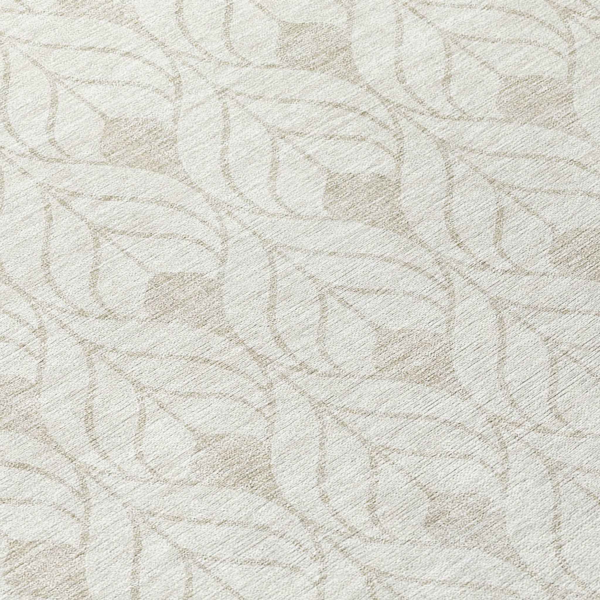 8' Ivory And Beige Round Geometric Washable Indoor Outdoor Area Rug